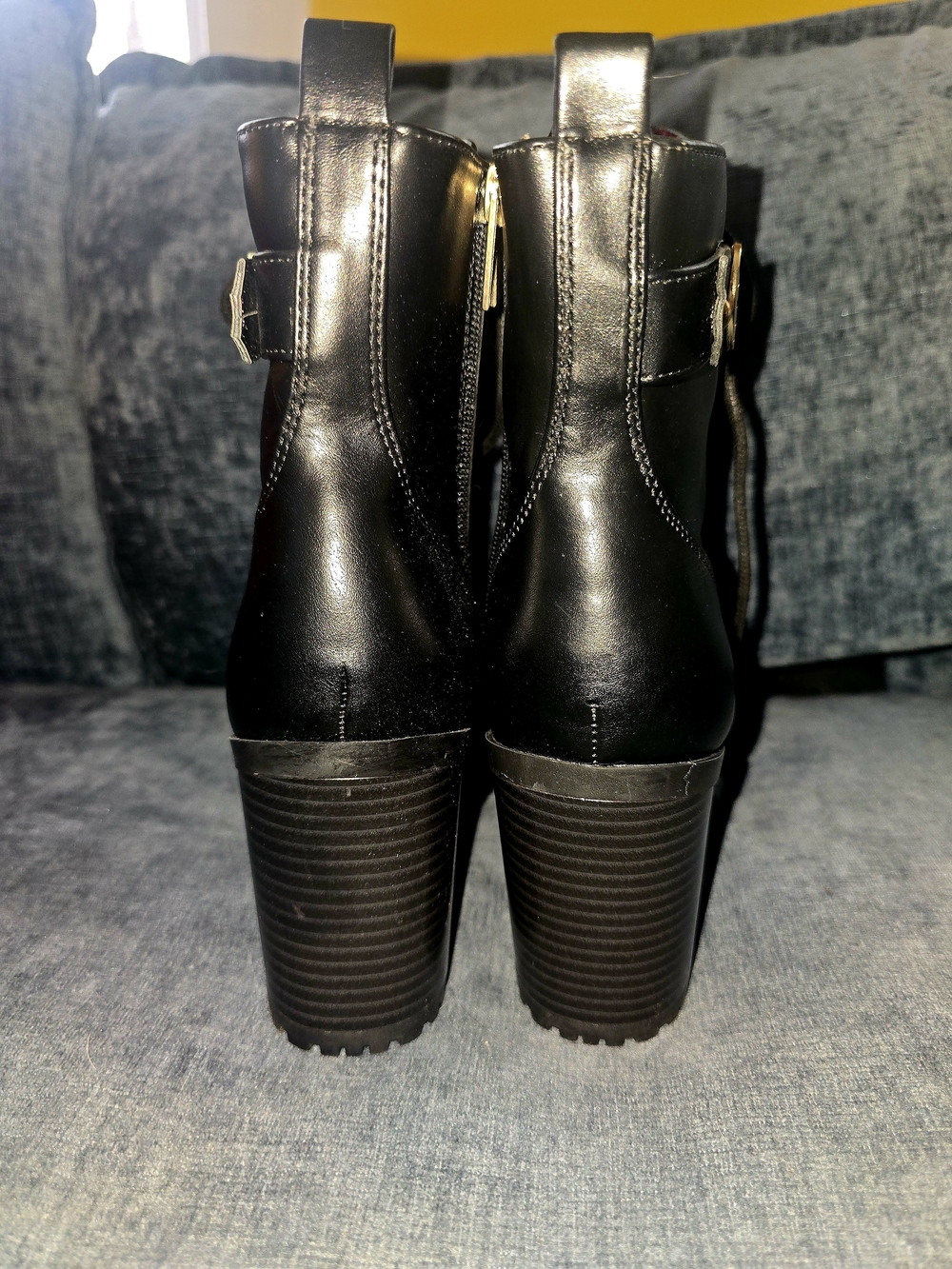 Tommy Hilfiger Black Lace-Up Heeled Combat Boots with Gold Accents - Picture 2 of 3